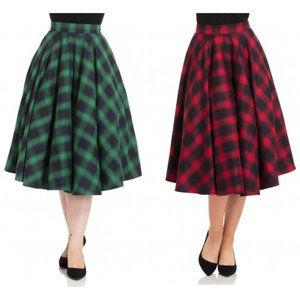 Voodoo Vixen New Full Circle red Plaid Midi Skirt S
